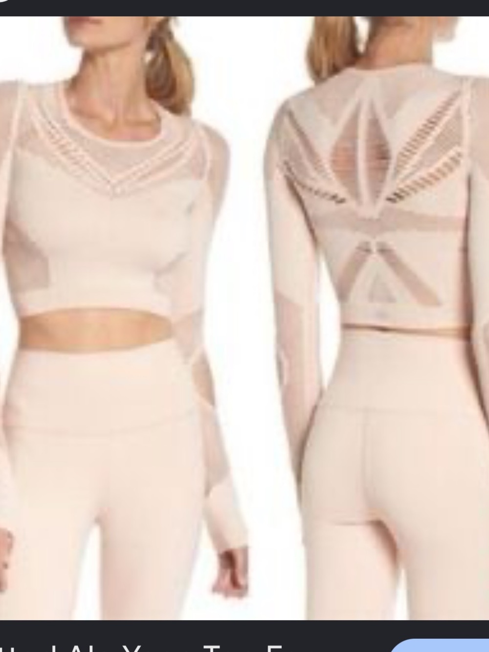 Alo yoga size large pink Cropped Open-Knit Long Sleeve Top in Light Blush